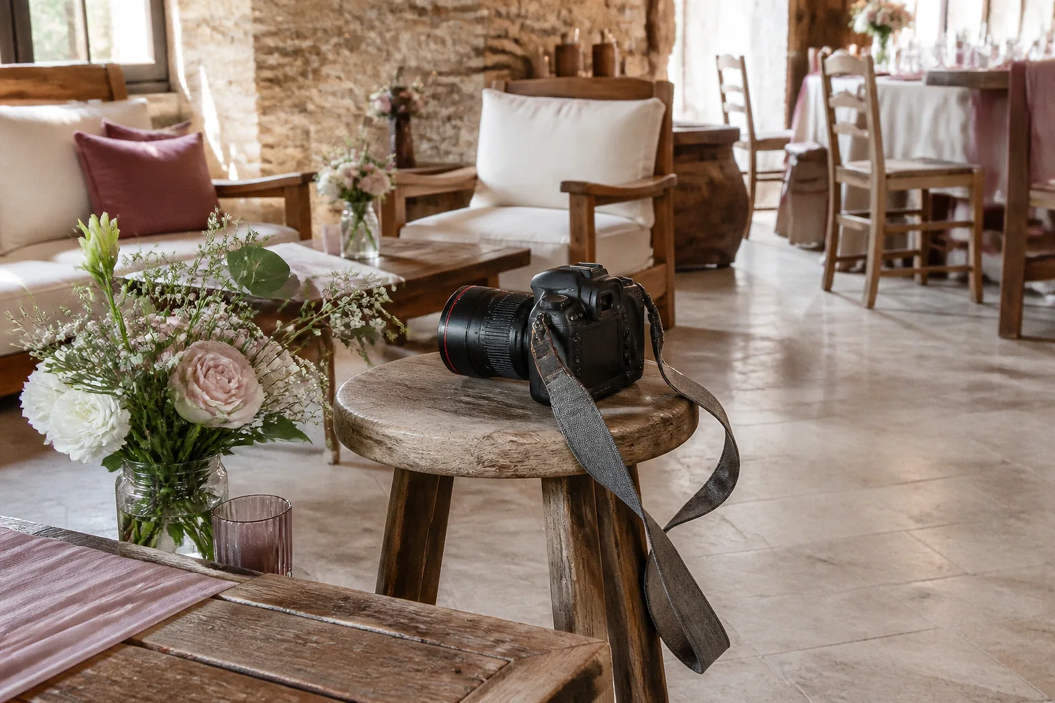 Appareil photo et accessoires de reportage de mariage — illustration générée par IA