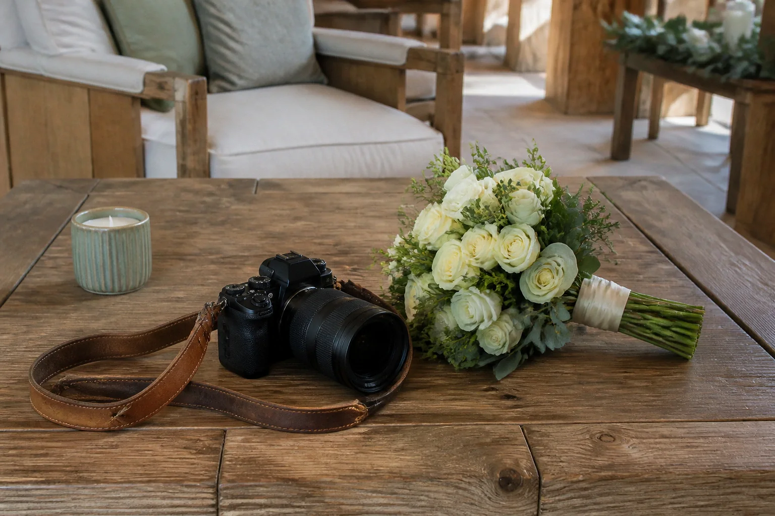 Appareil photo et accessoires de reportage de mariage — illustration générée par IA