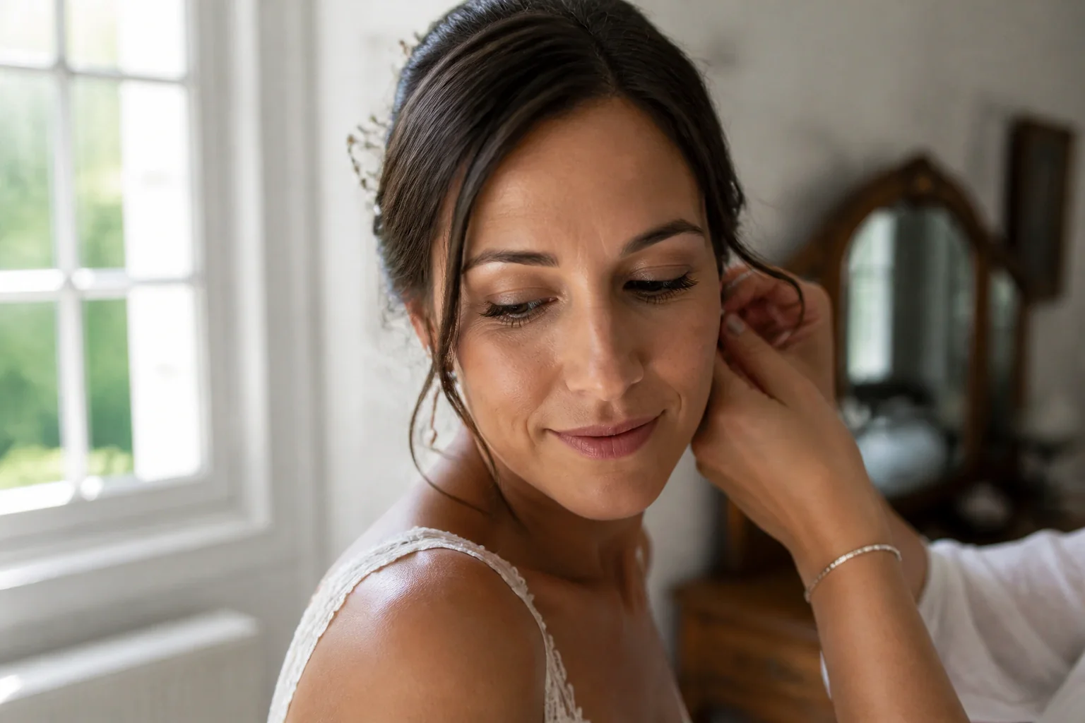 Préparation d’un maquillage de mariage — illustration générée par IA