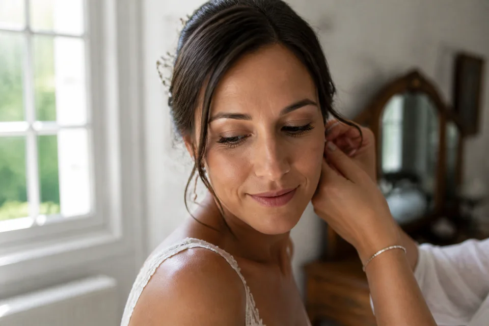 Préparation d’un maquillage de mariage — illustration générée par IA