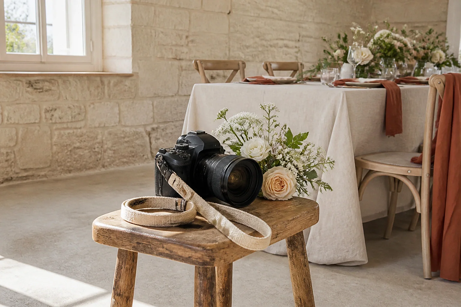 Appareil photo et accessoires de reportage de mariage — illustration générée par IA