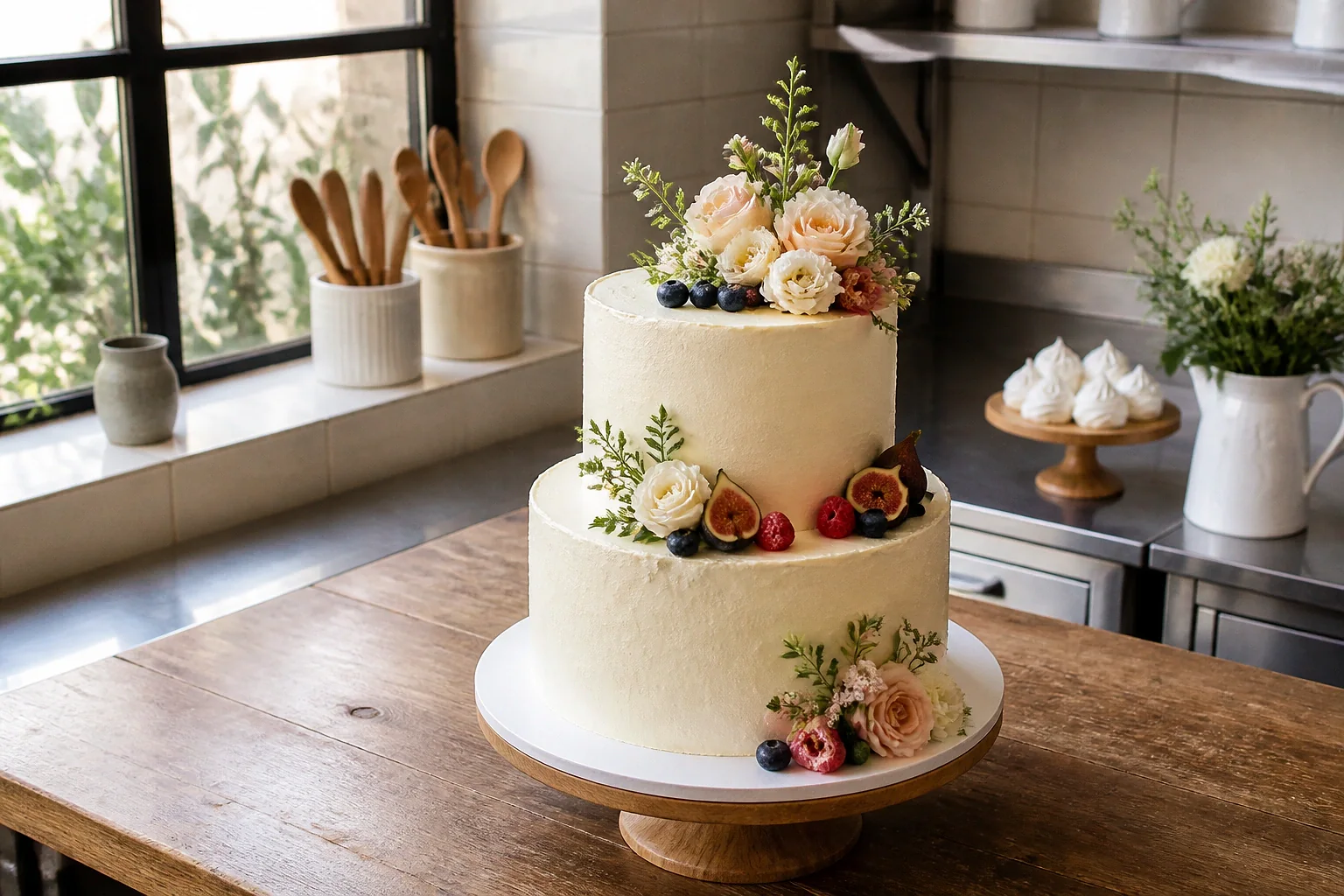Gâteau de mariage préparé dans un atelier — illustration générée par IA