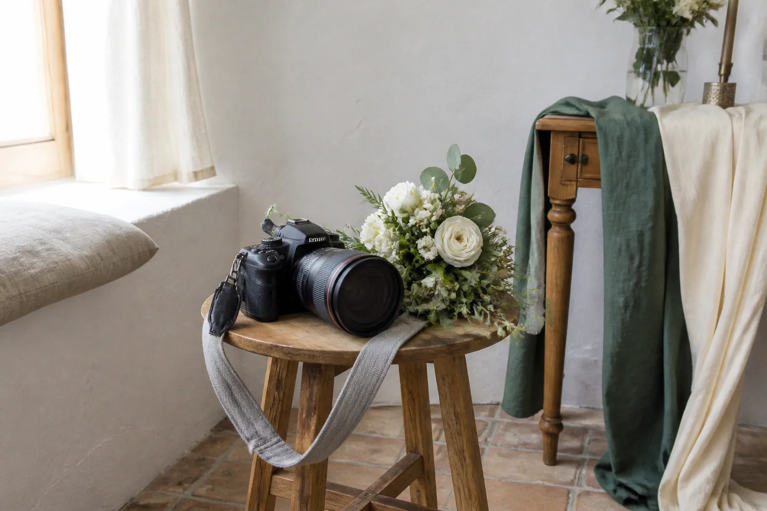 Appareil photo et accessoires de reportage de mariage — illustration générée par IA