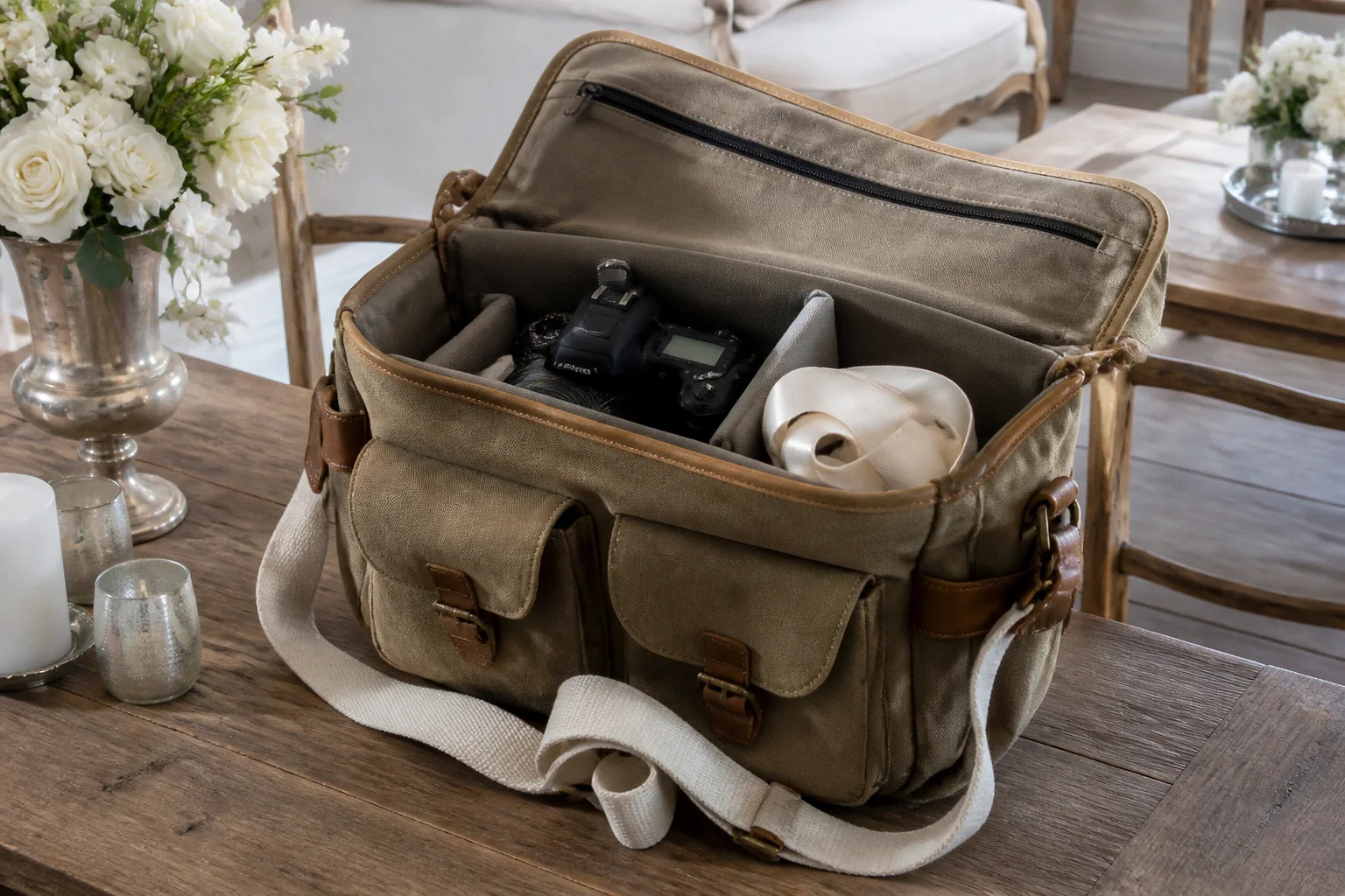 Appareil photo et accessoires de reportage de mariage — illustration générée par IA
