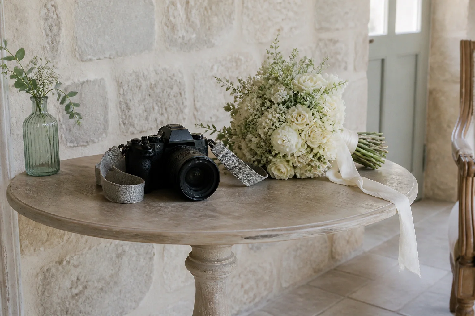 Appareil photo et accessoires de reportage de mariage — illustration générée par IA