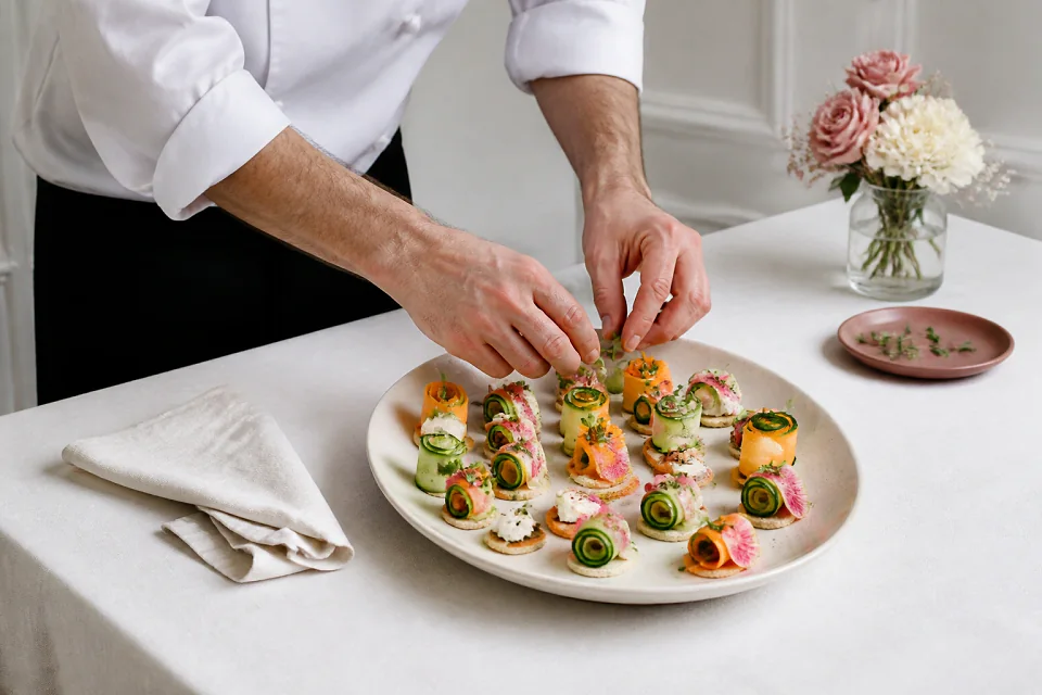Préparations salées pour un cocktail de mariage — illustration générée par IA