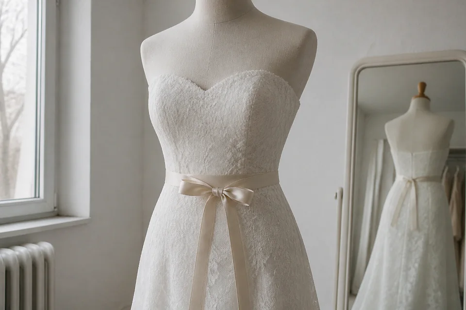 Robe de mariée dans un atelier de confection — illustration générée par IA