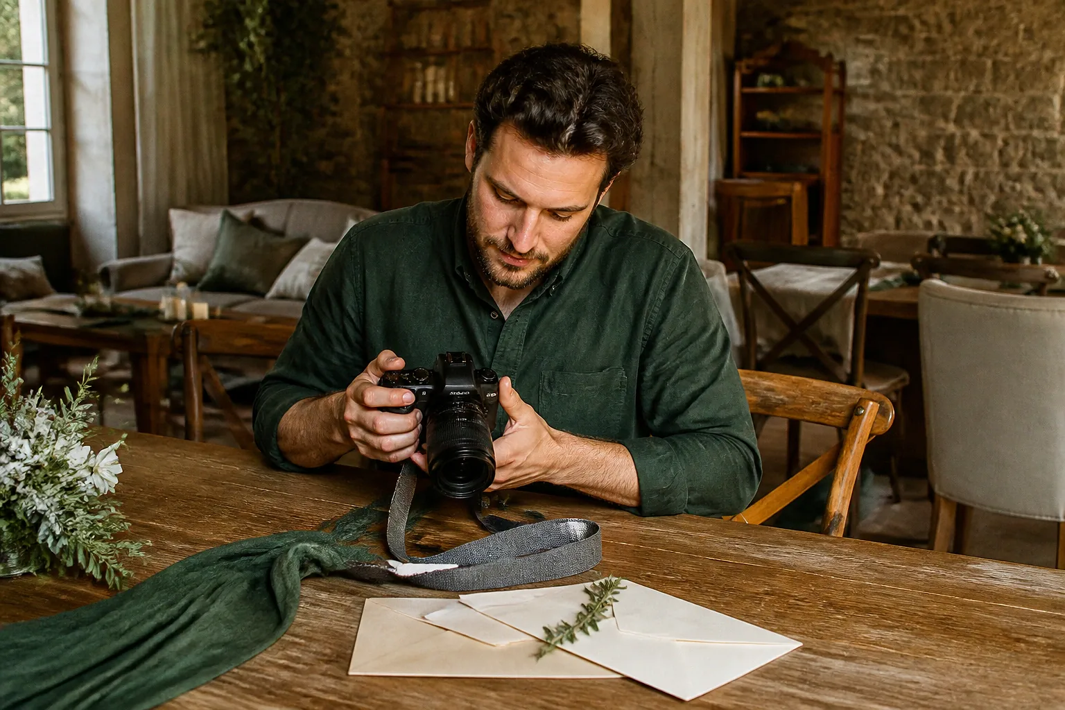 Appareil photo et accessoires de reportage de mariage — illustration générée par IA