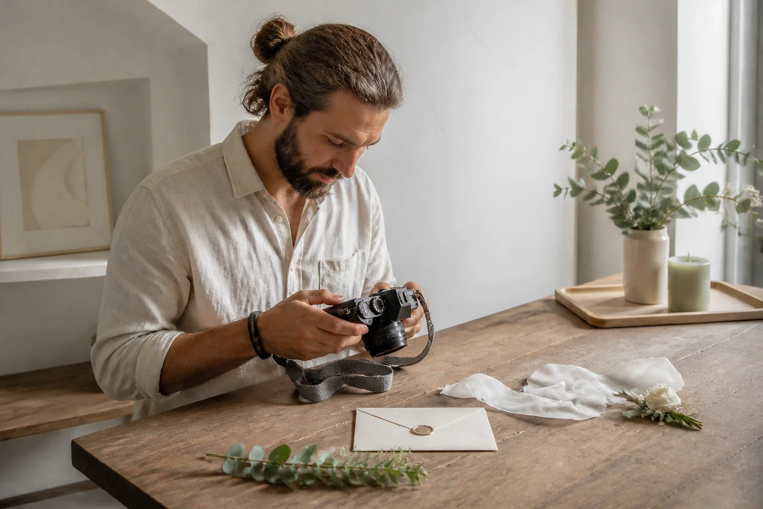 Appareil photo et accessoires de reportage de mariage — illustration générée par IA
