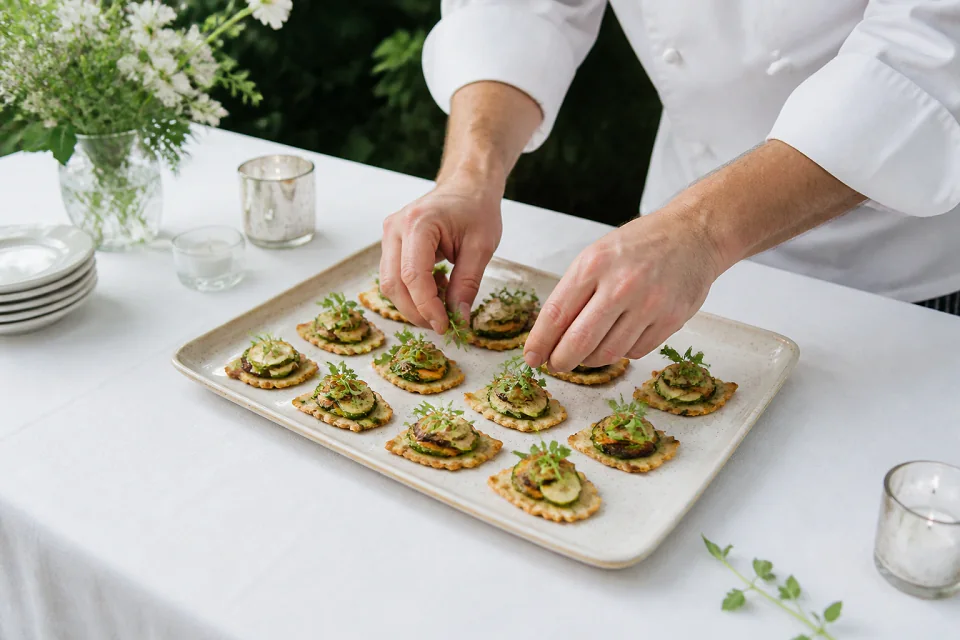 Préparations salées pour un cocktail de mariage — illustration générée par IA