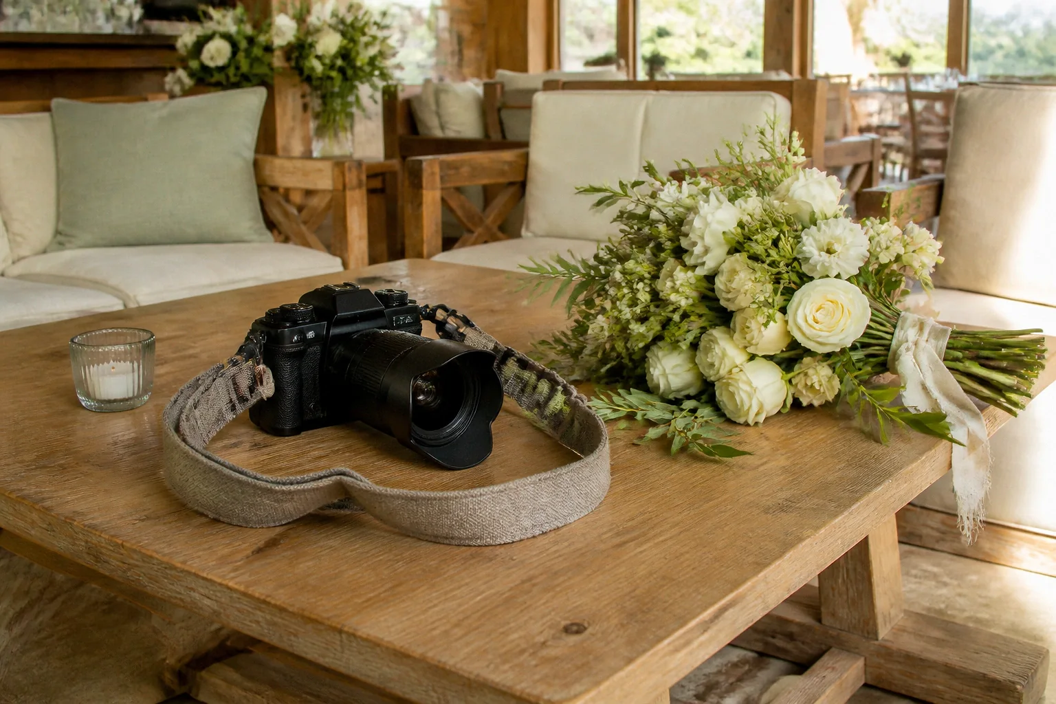 Appareil photo et accessoires de reportage de mariage — illustration générée par IA