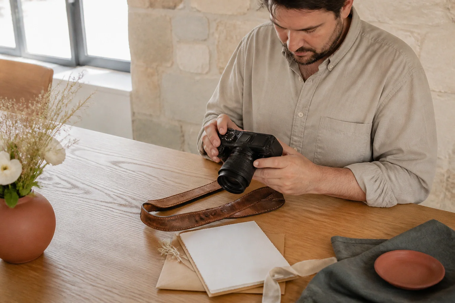 Appareil photo et accessoires de reportage de mariage — illustration générée par IA