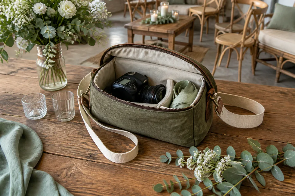 Appareil photo et accessoires de reportage de mariage — illustration générée par IA