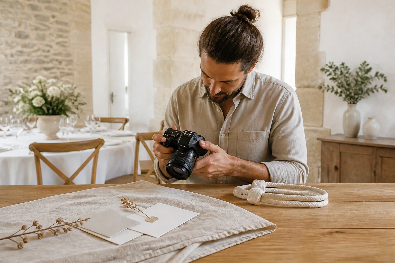 Appareil photo et accessoires de reportage de mariage — illustration générée par IA
