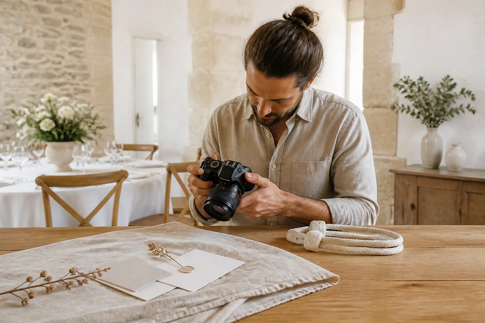 Appareil photo et accessoires de reportage de mariage — illustration générée par IA