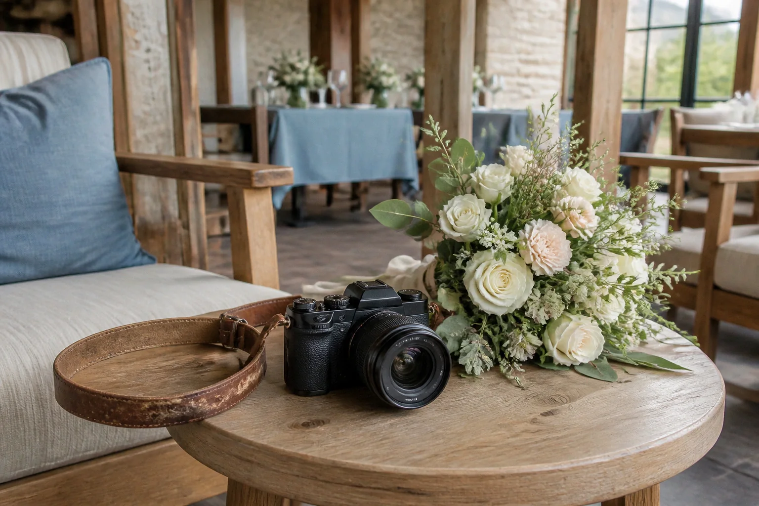 Appareil photo et accessoires de reportage de mariage — illustration générée par IA
