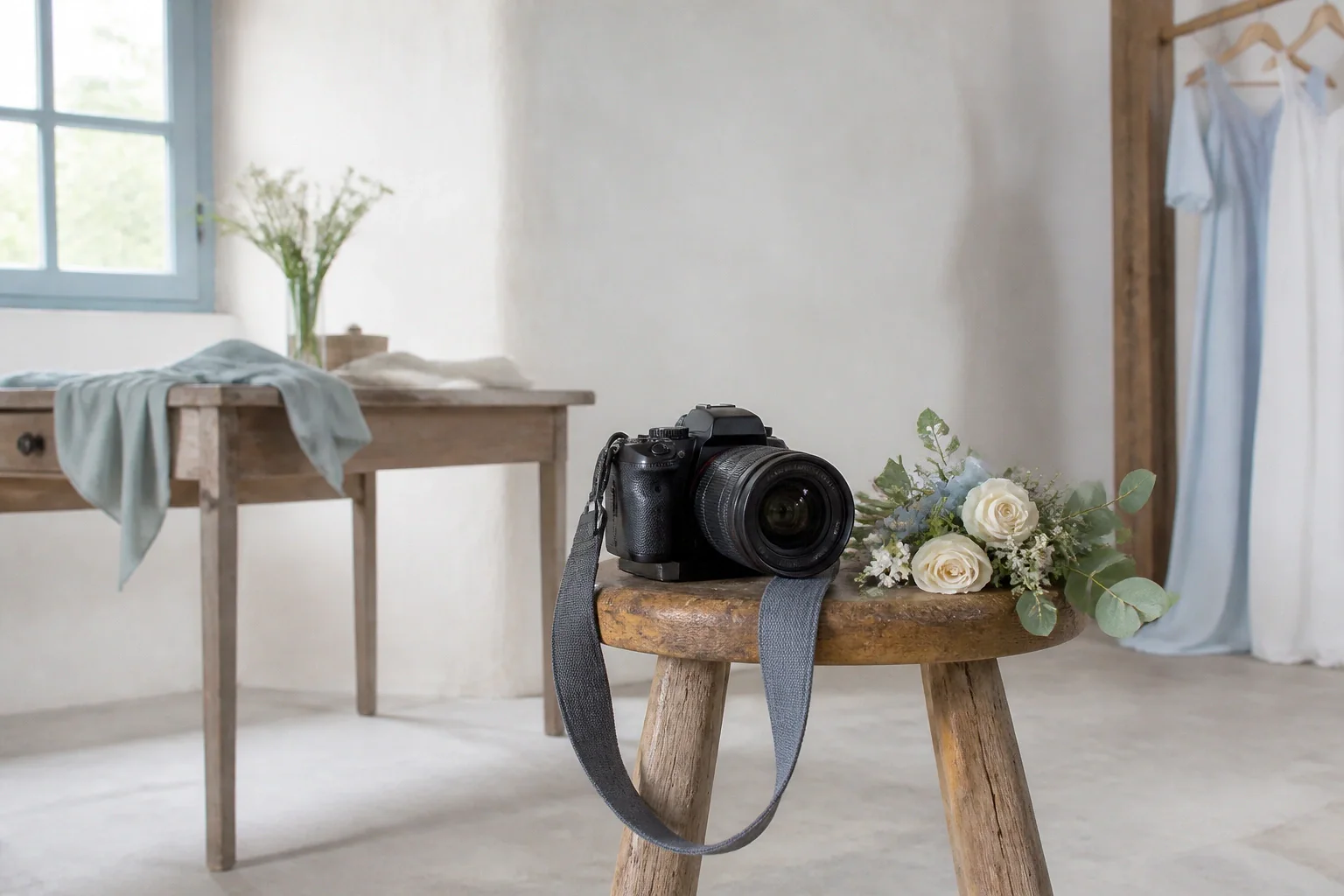 Appareil photo et accessoires de reportage de mariage — illustration générée par IA