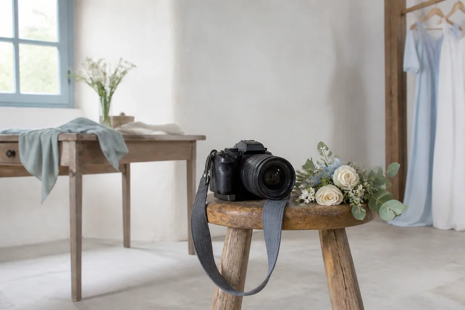 Appareil photo et accessoires de reportage de mariage — illustration générée par IA