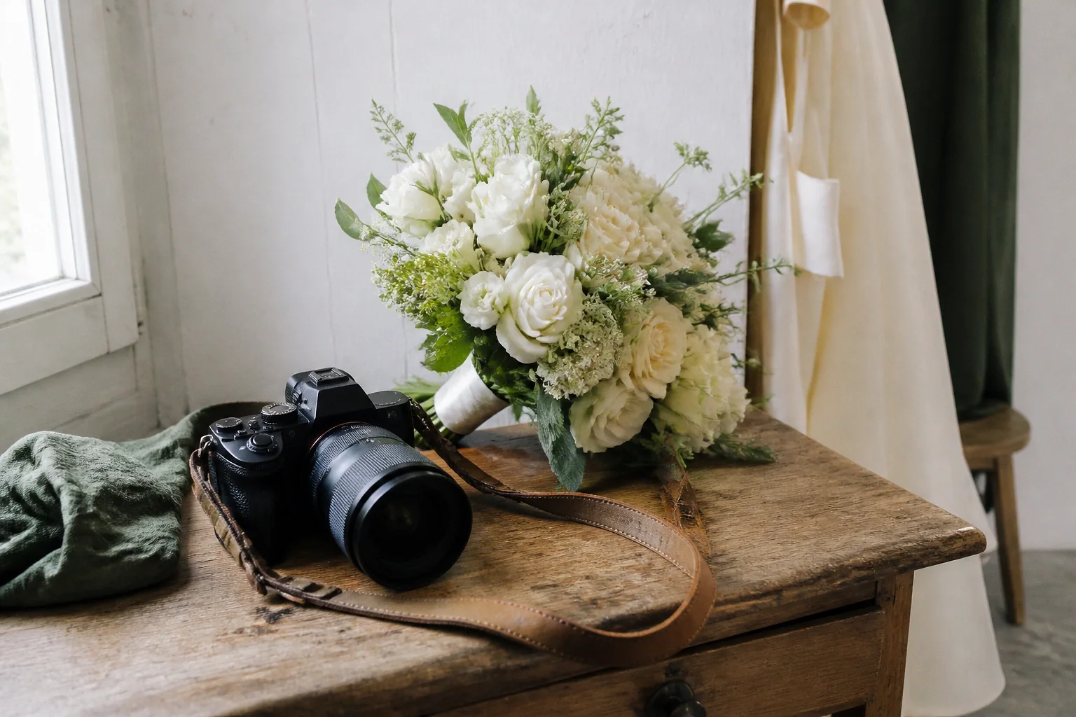 Appareil photo et accessoires de reportage de mariage — illustration générée par IA