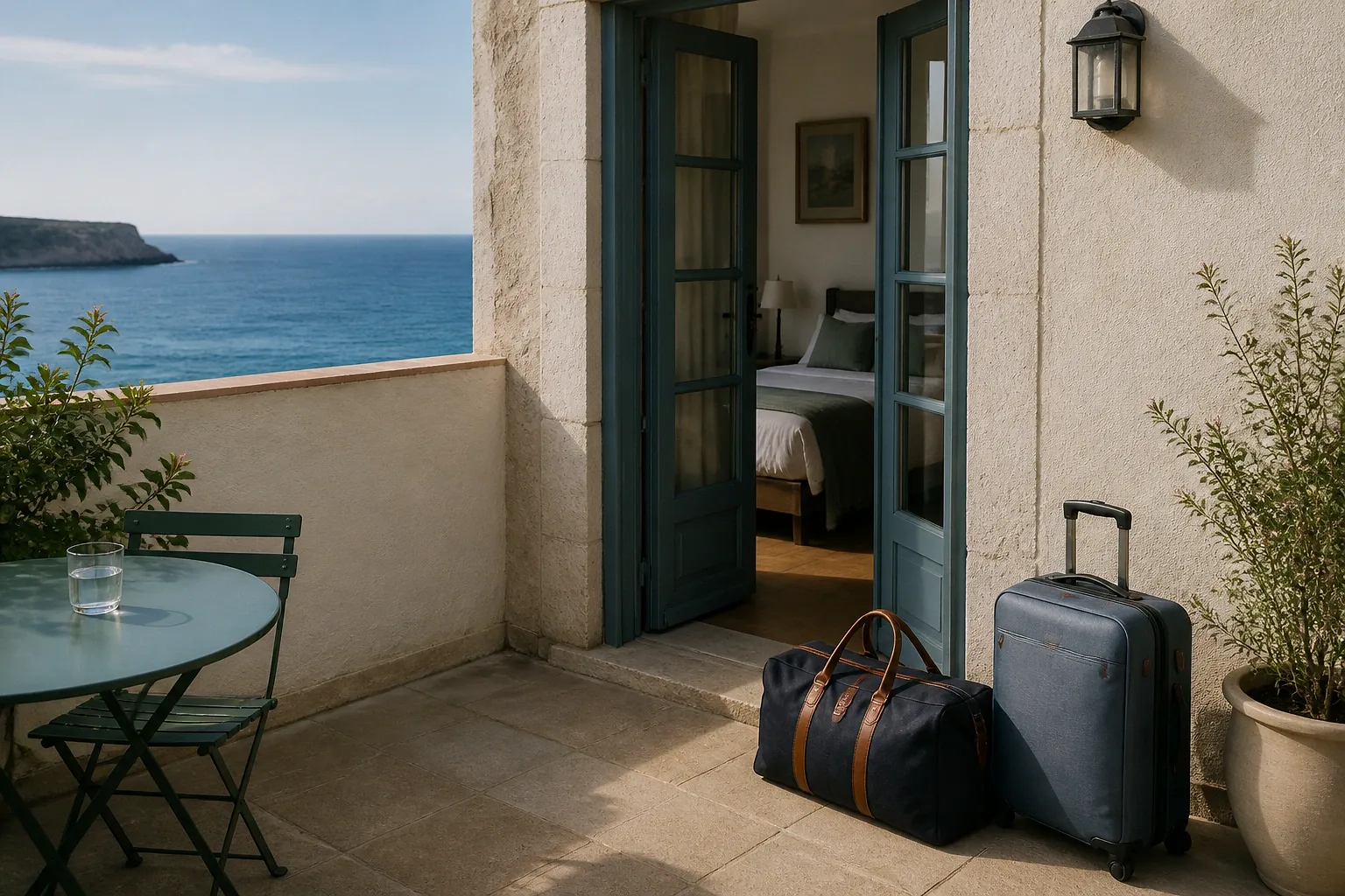 Bagages et hébergement pour un voyage de noces — illustration générée par IA