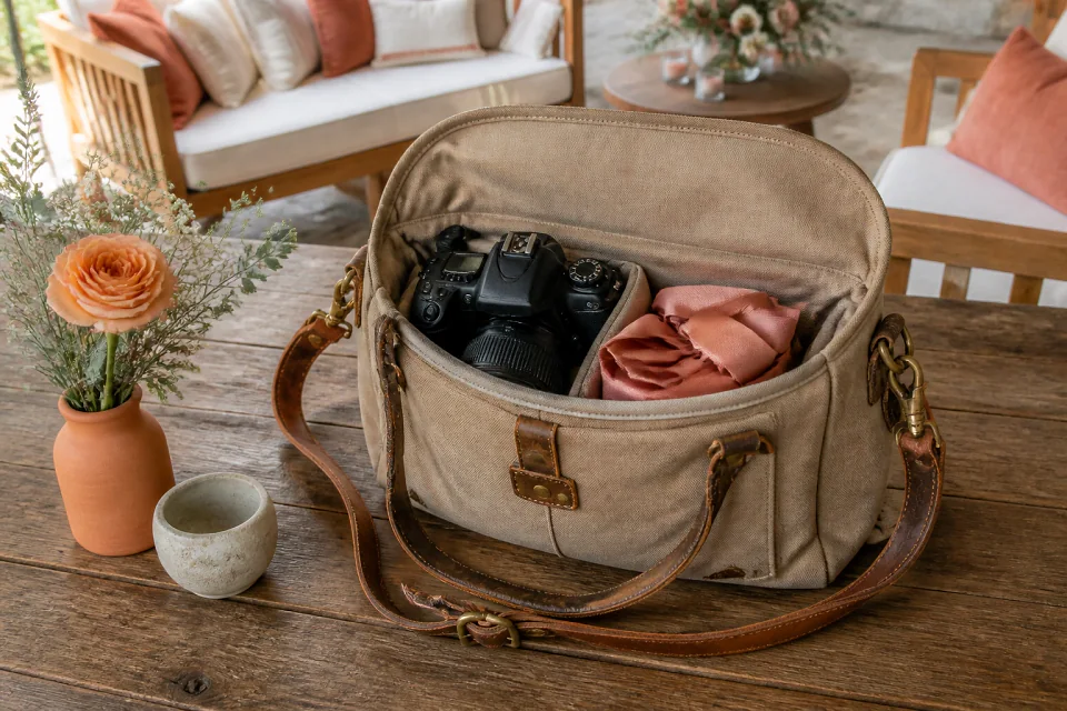 Appareil photo et accessoires de reportage de mariage — illustration générée par IA
