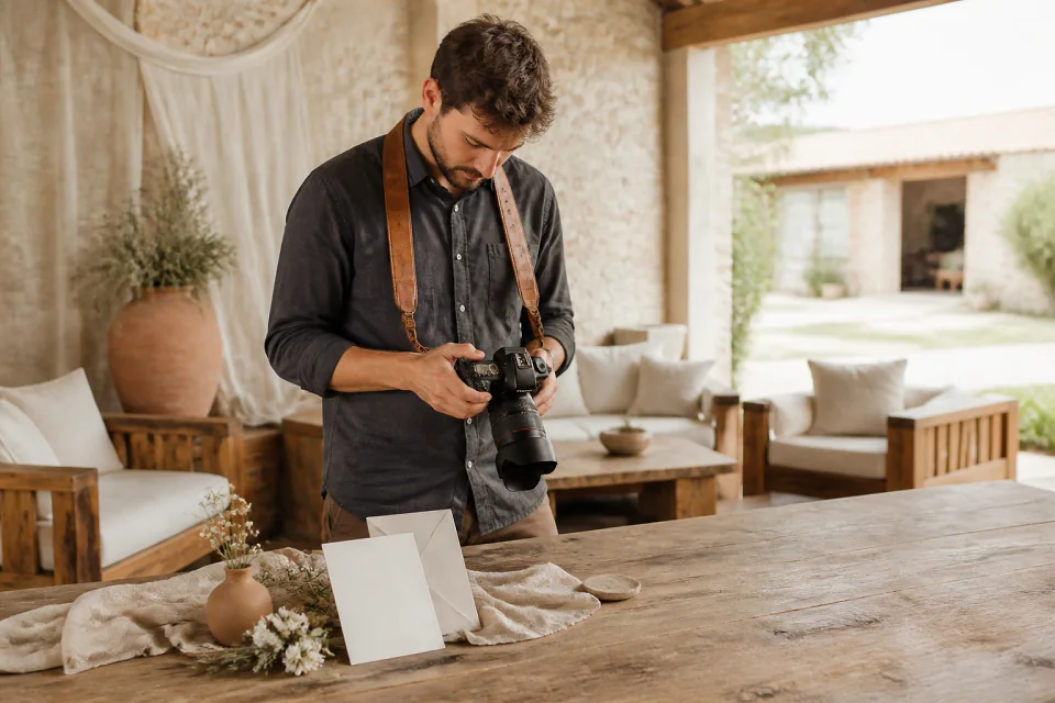 Appareil photo et accessoires de reportage de mariage — illustration générée par IA