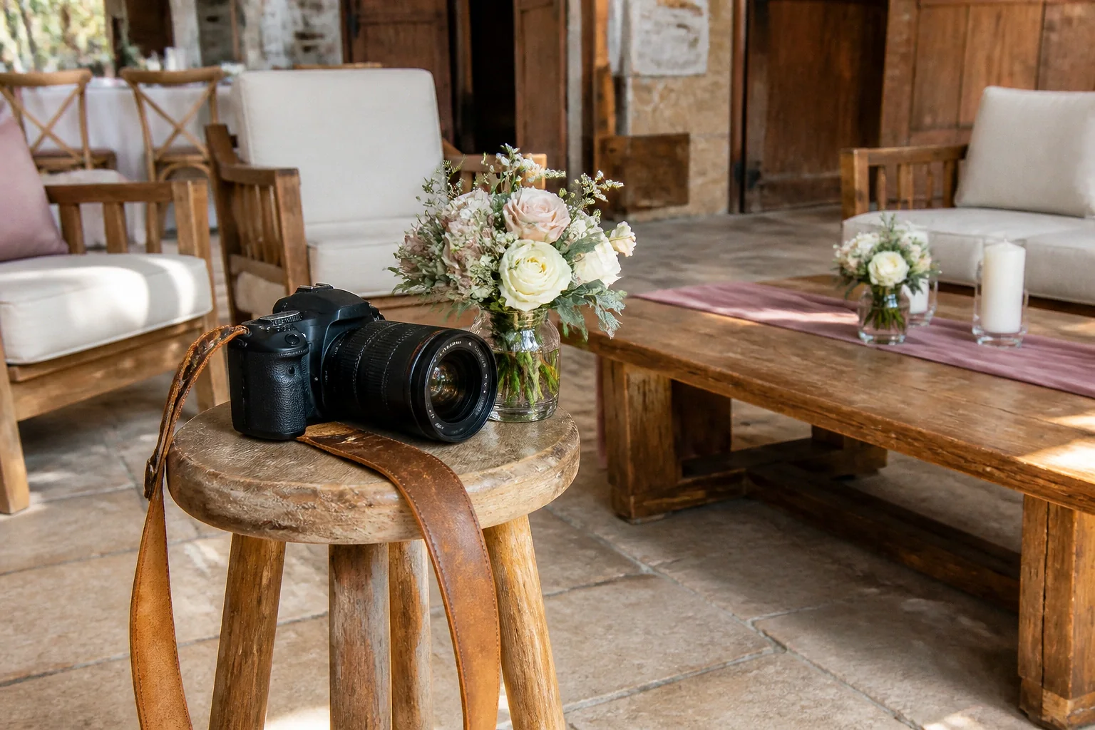 Appareil photo et accessoires de reportage de mariage — illustration générée par IA