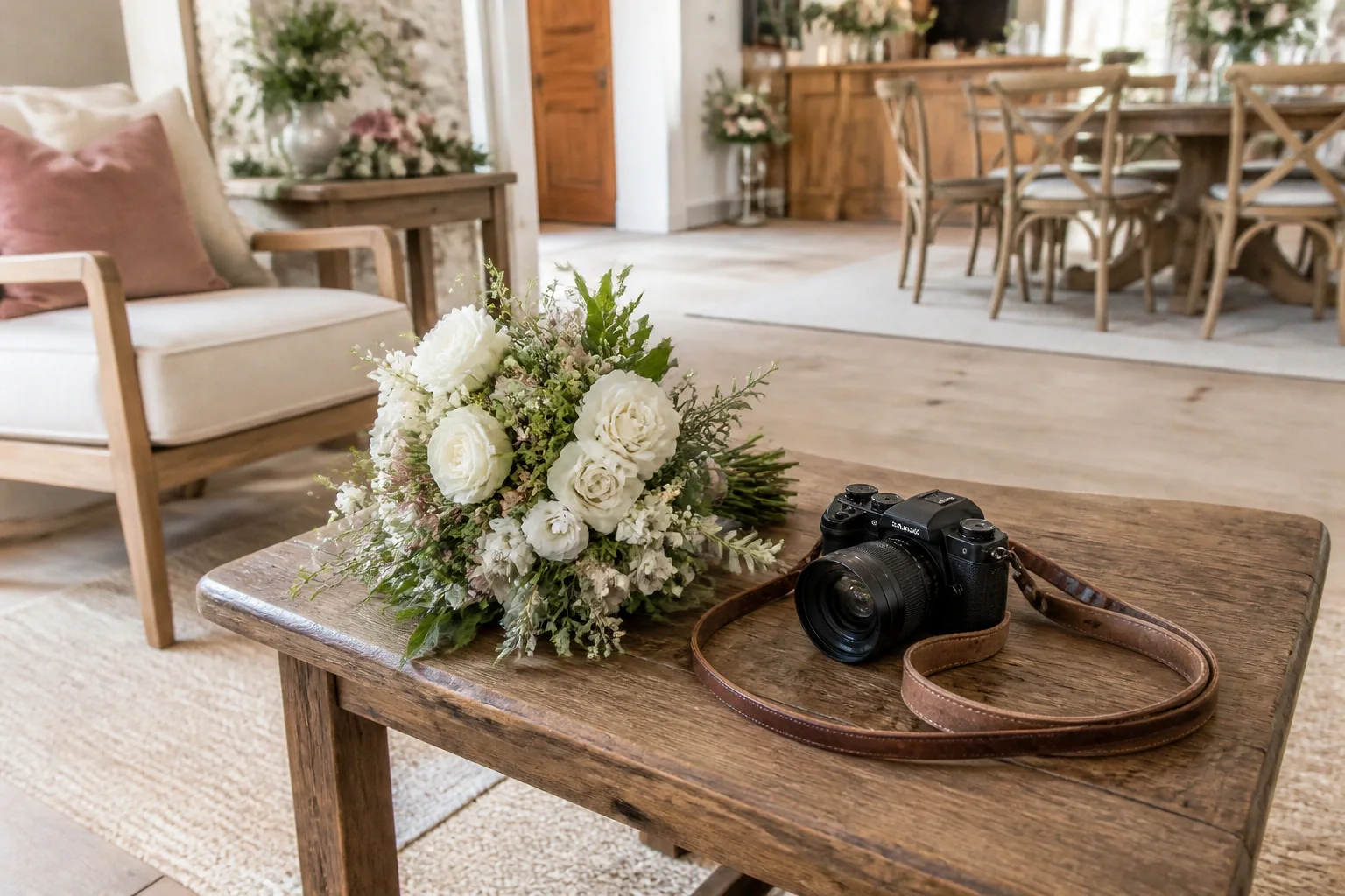 Appareil photo et accessoires de reportage de mariage — illustration générée par IA