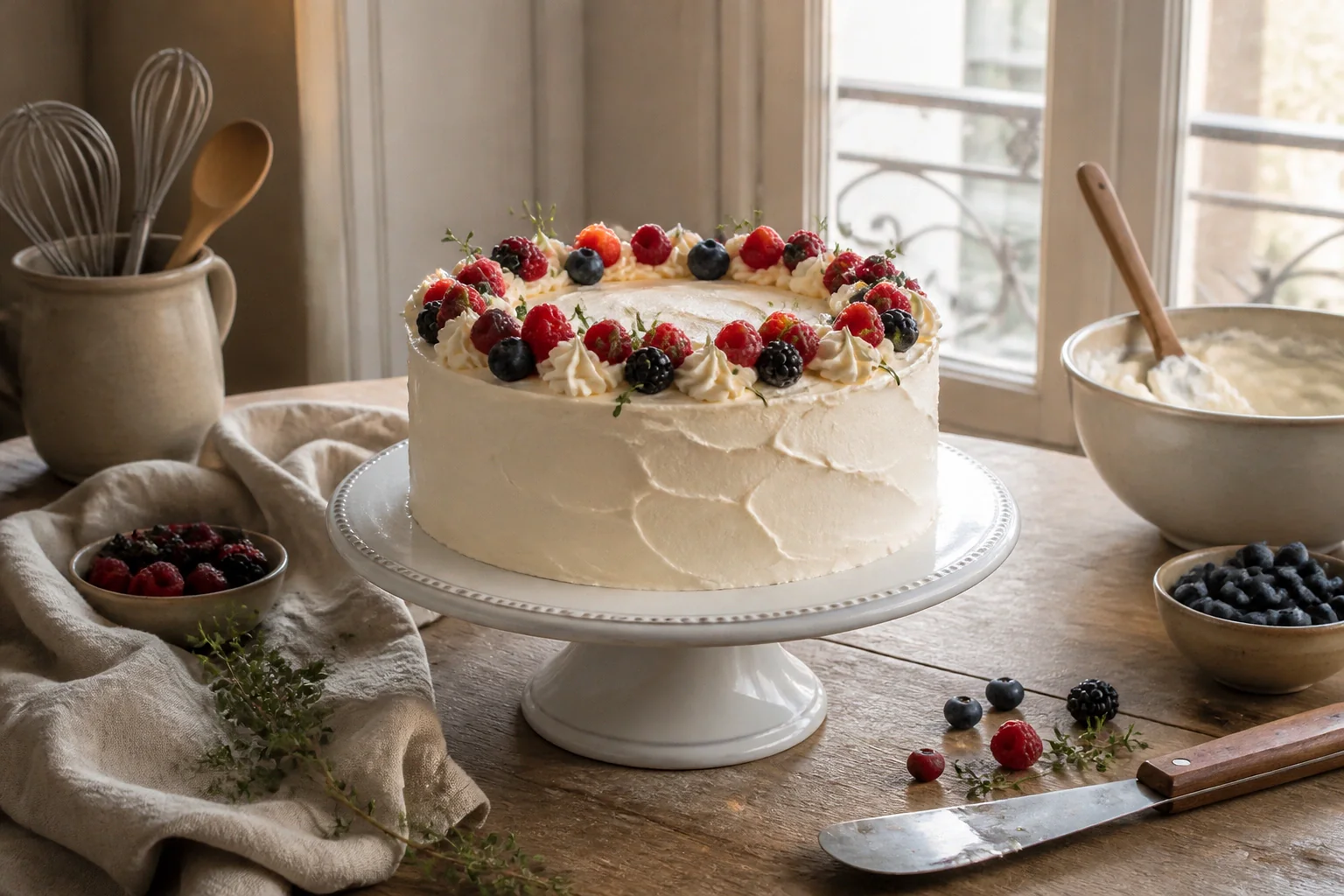 Gâteau de mariage préparé dans un atelier — illustration générée par IA