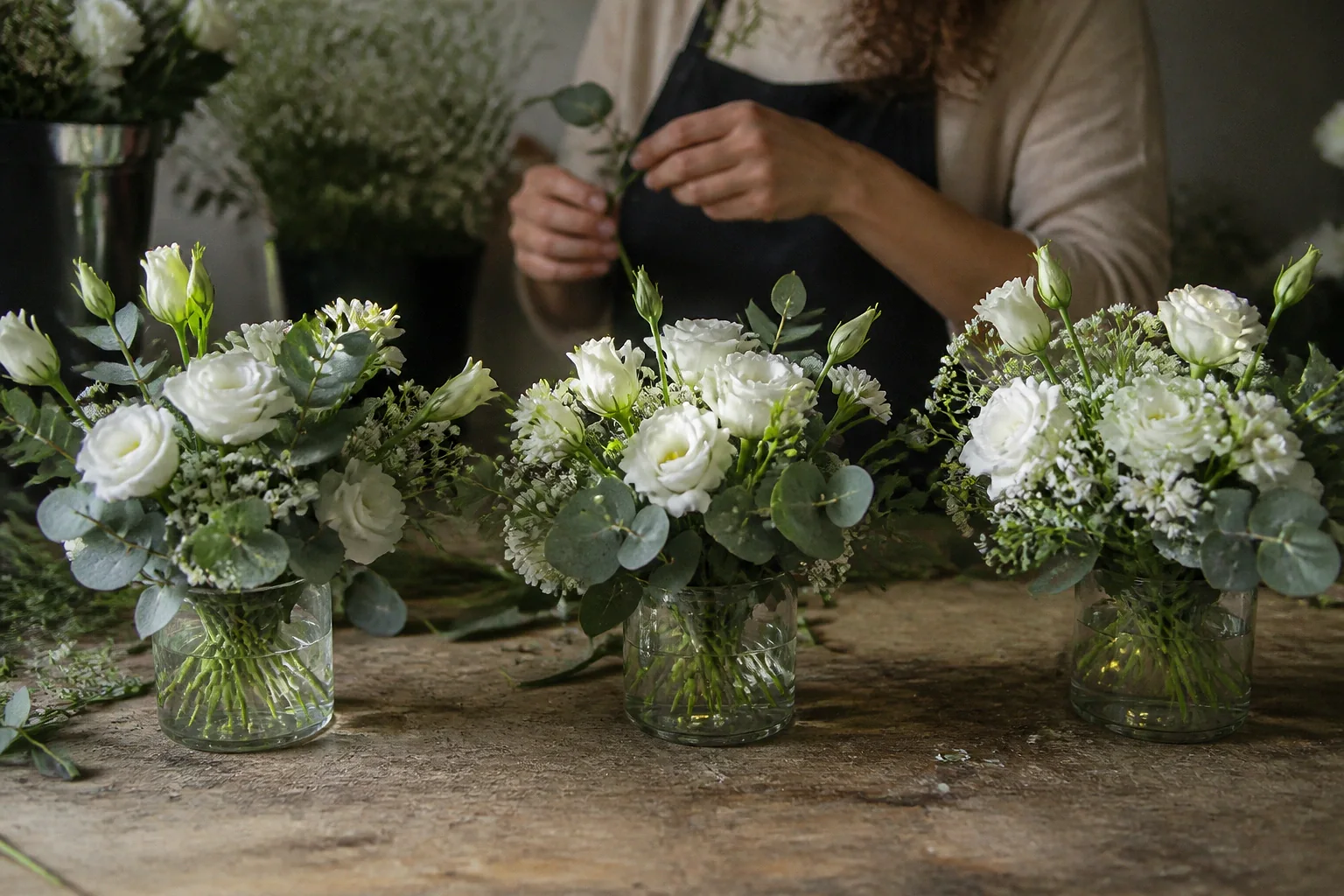 Préparation florale pour un mariage — illustration générée par IA