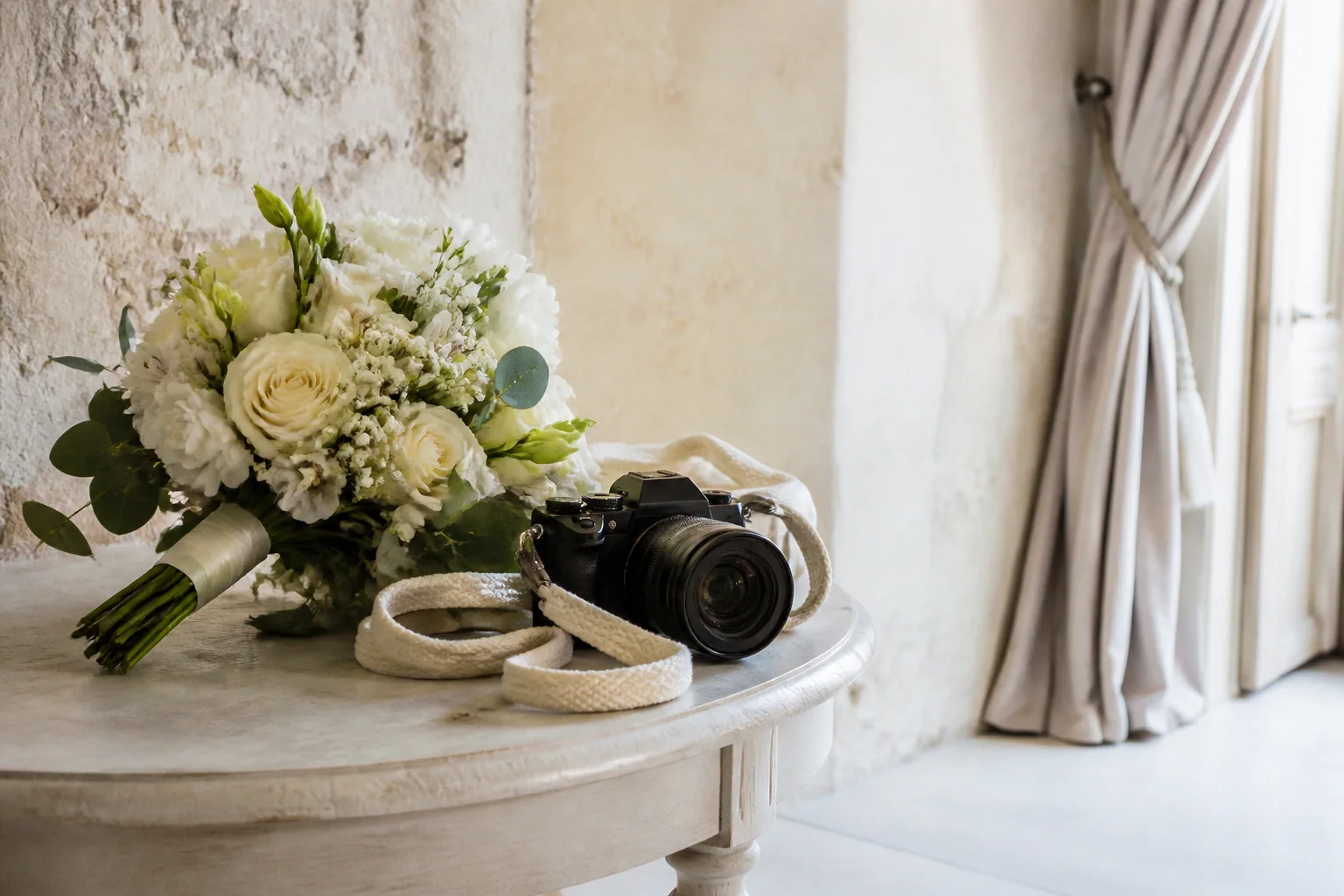 Appareil photo et accessoires de reportage de mariage — illustration générée par IA