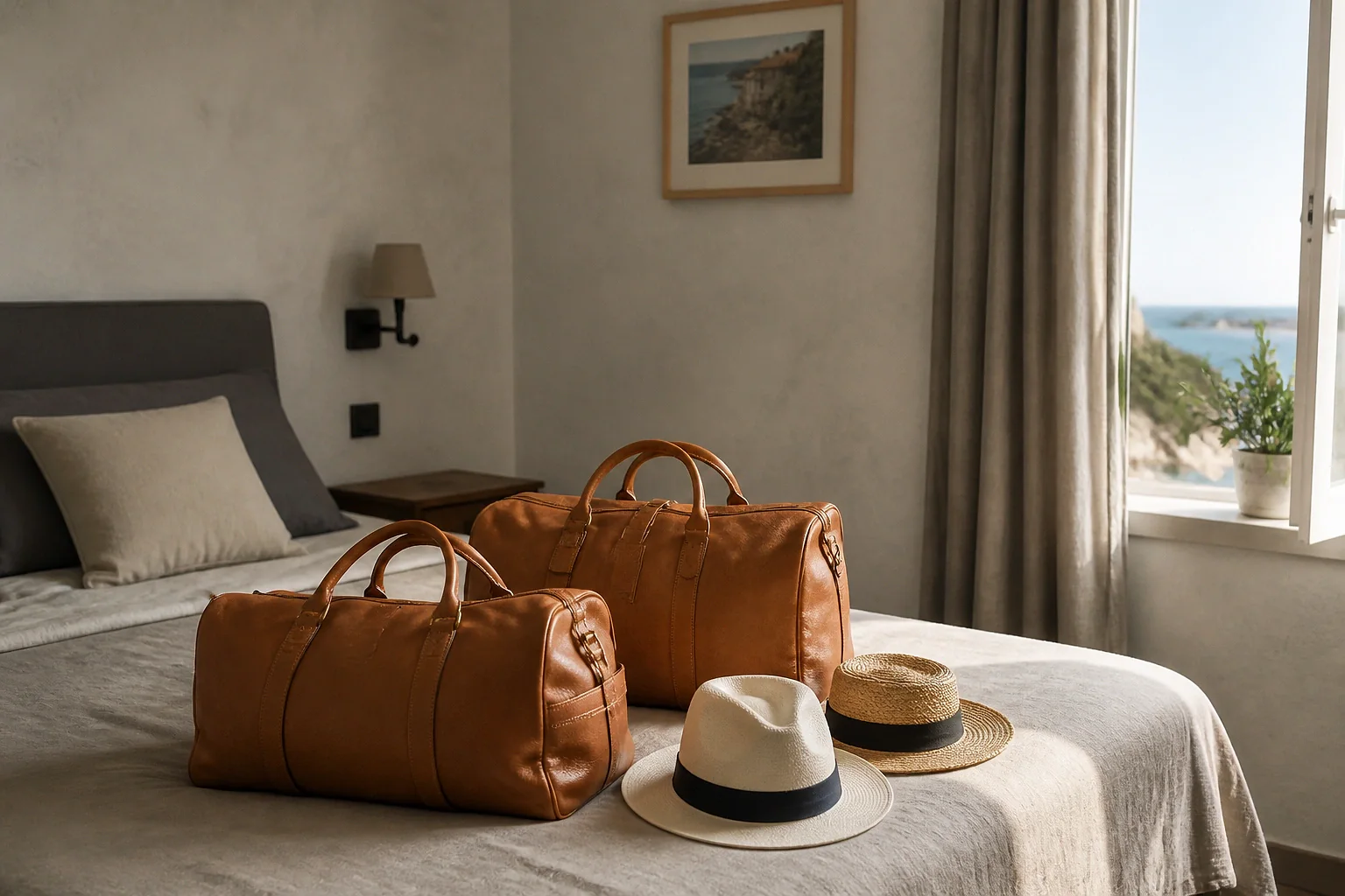 Bagages et hébergement pour un voyage de noces — illustration générée par IA