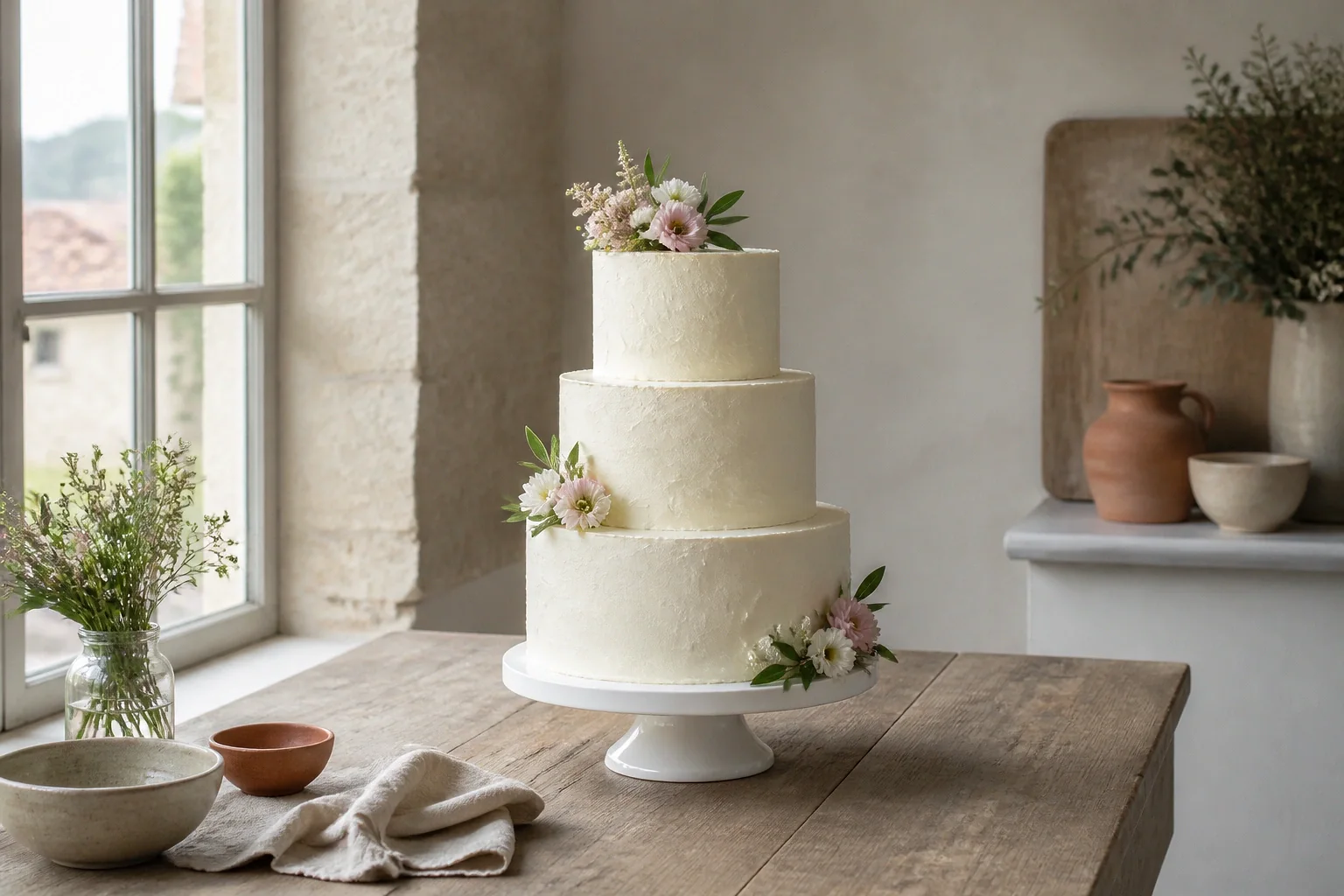 Gâteau de mariage préparé dans un atelier — illustration générée par IA