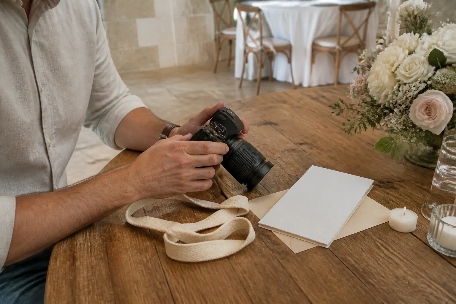 Appareil photo et accessoires de reportage de mariage — illustration générée par IA