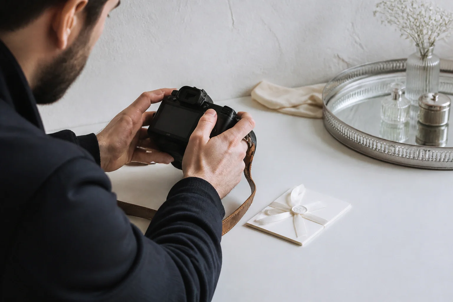 Appareil photo et accessoires de reportage de mariage — illustration générée par IA