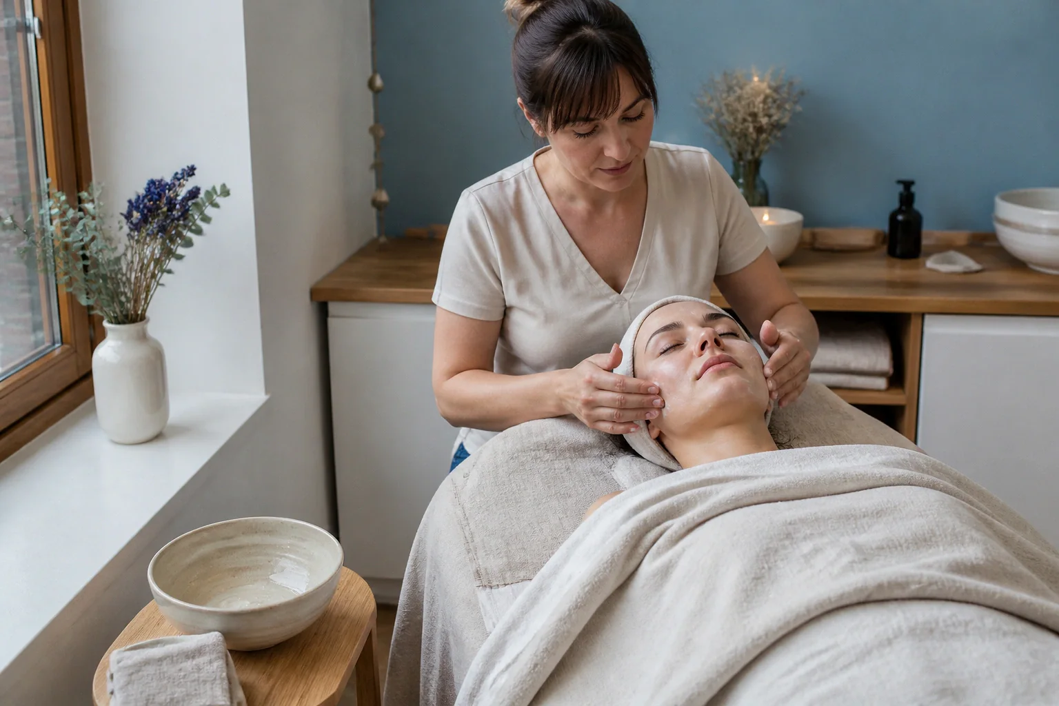 Préparation de soins esthétiques avant un mariage — illustration générée par IA