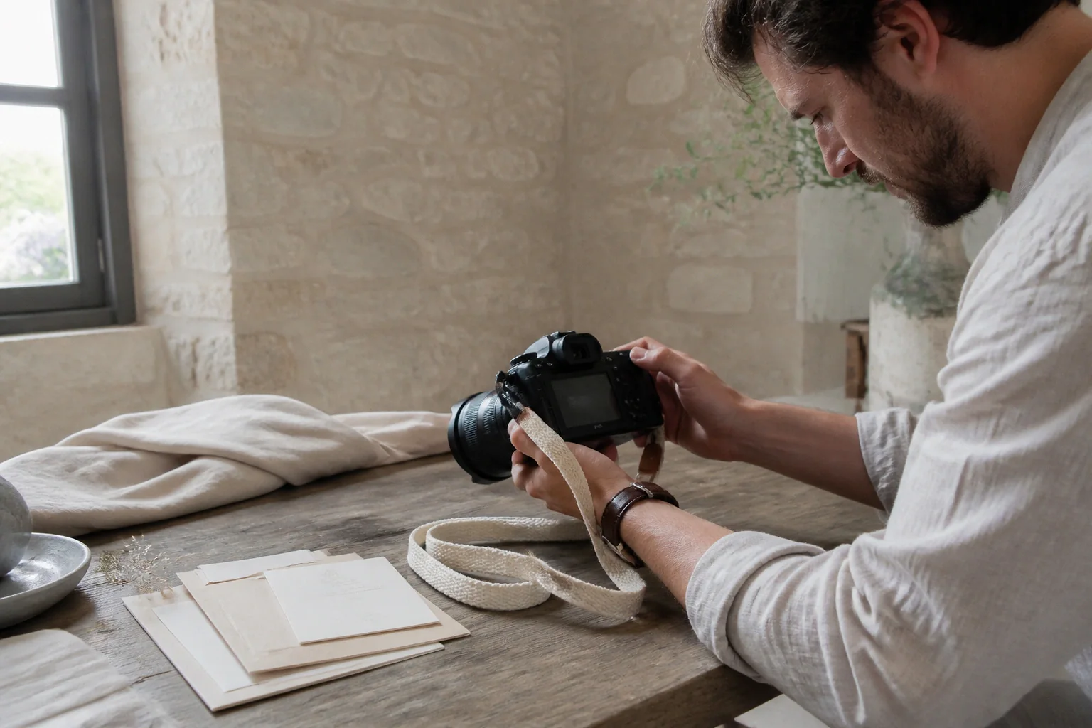 Appareil photo et accessoires de reportage de mariage — illustration générée par IA