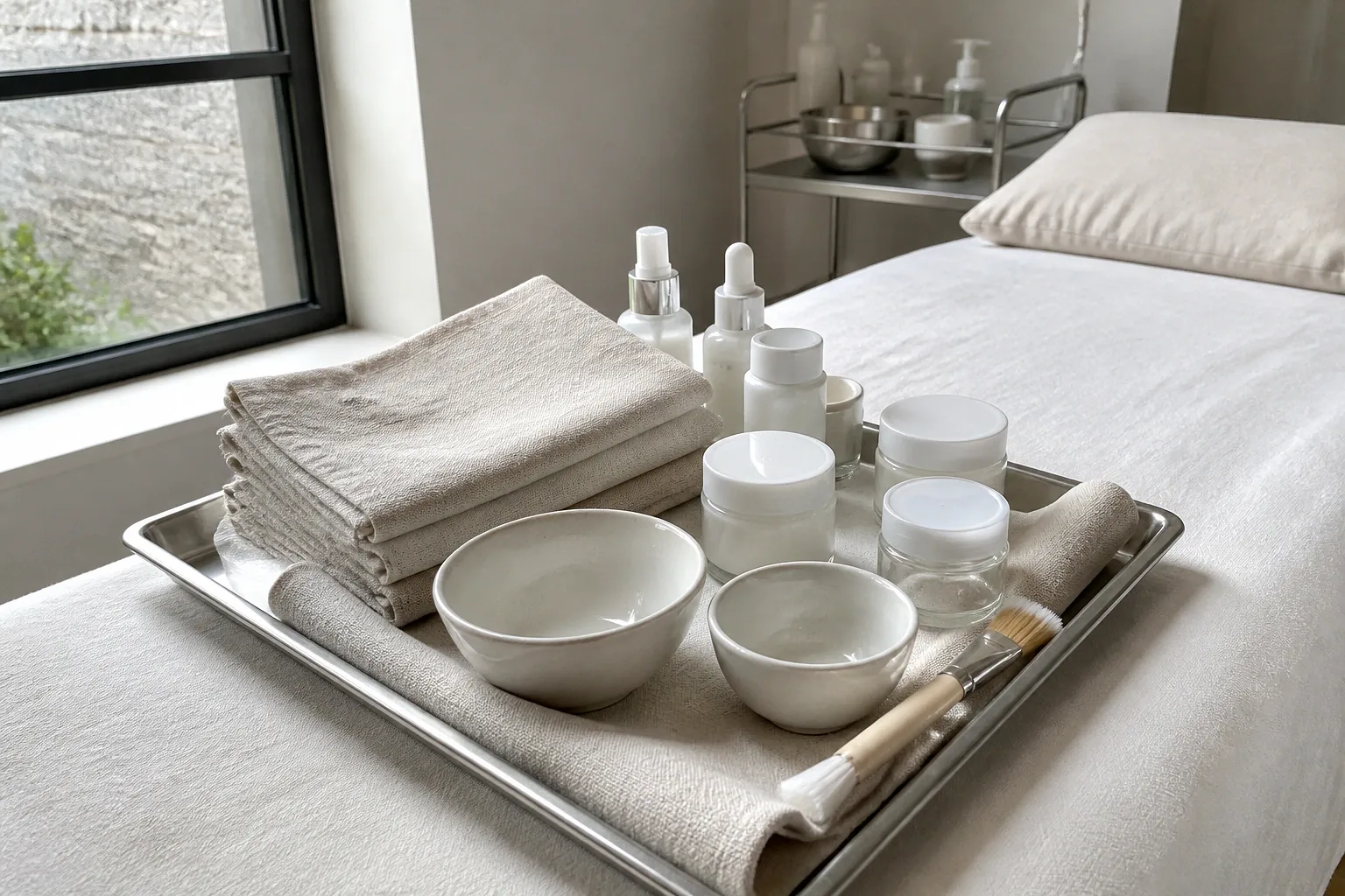 Préparation de soins esthétiques avant un mariage — illustration générée par IA