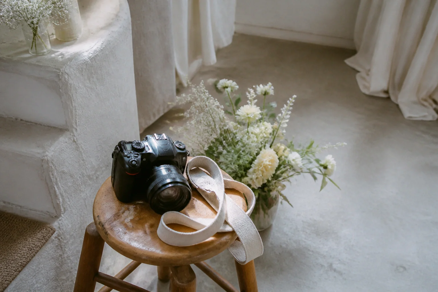 Appareil photo et accessoires de reportage de mariage — illustration générée par IA