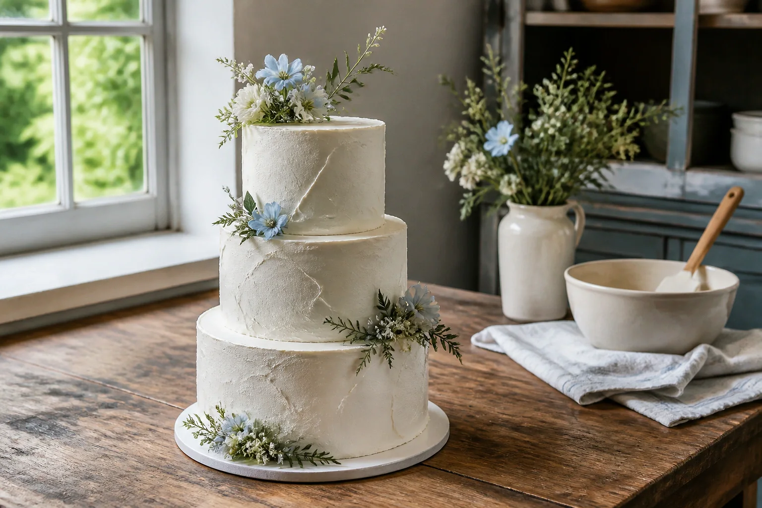 Gâteau de mariage préparé dans un atelier — illustration générée par IA