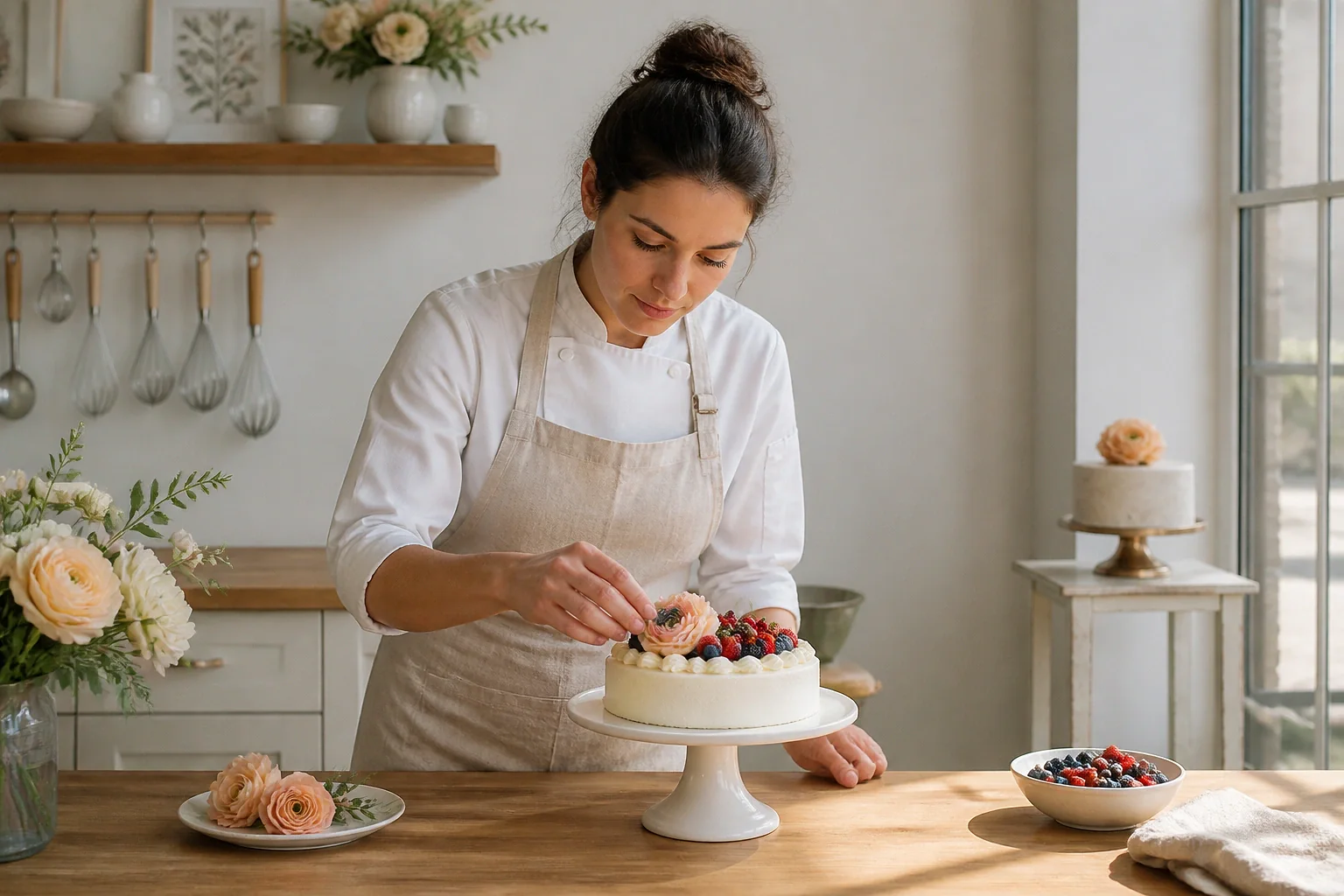 Gâteau de mariage préparé dans un atelier — illustration générée par IA