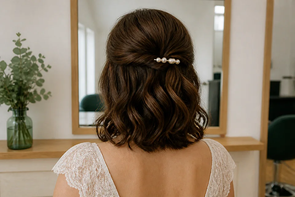 Coiffure de cérémonie vue pendant la préparation — illustration générée par IA