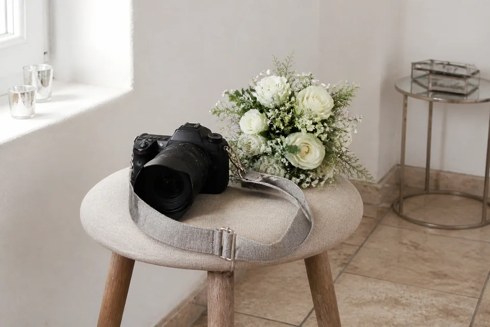 Appareil photo et accessoires de reportage de mariage — illustration générée par IA