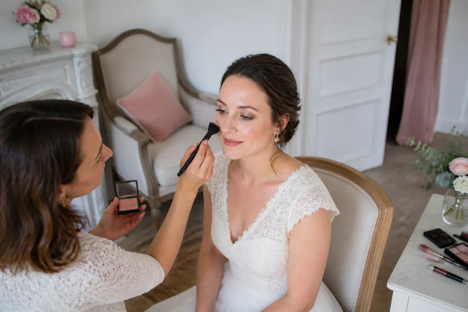 Préparation d’un maquillage de mariage — illustration générée par IA