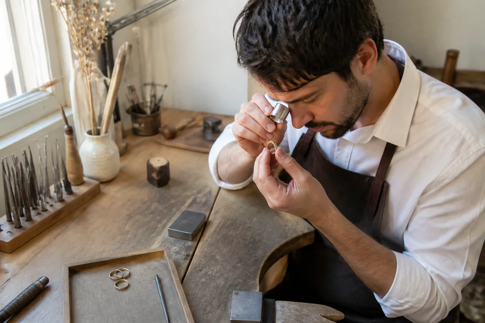 Alliances et travail de bijouterie de mariage — illustration générée par IA