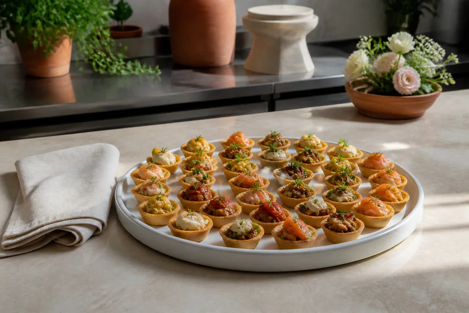 Préparations salées pour un cocktail de mariage — illustration générée par IA