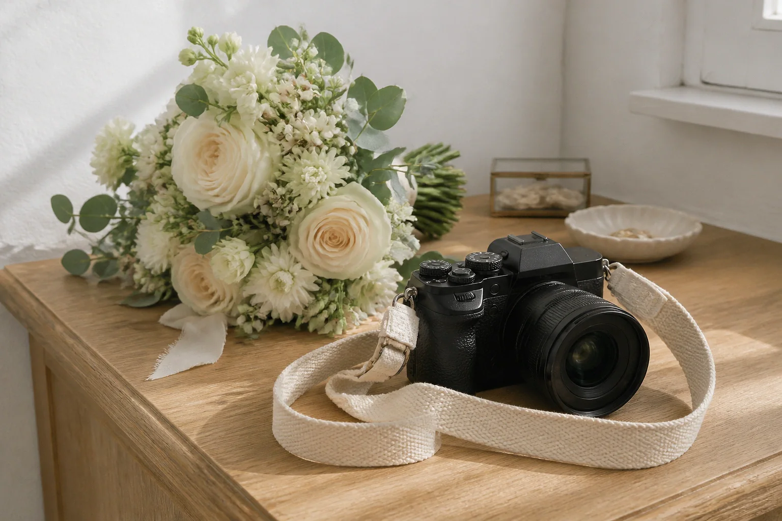 Appareil photo et accessoires de reportage de mariage — illustration générée par IA
