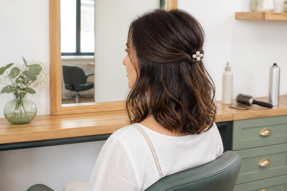 Coiffure de cérémonie vue pendant la préparation — illustration générée par IA