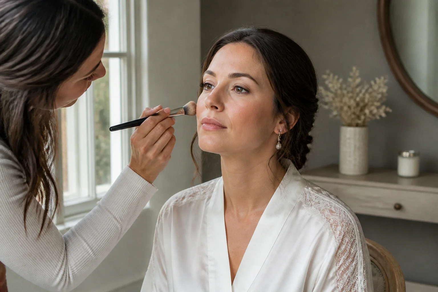 Préparation d’un maquillage de mariage — illustration générée par IA