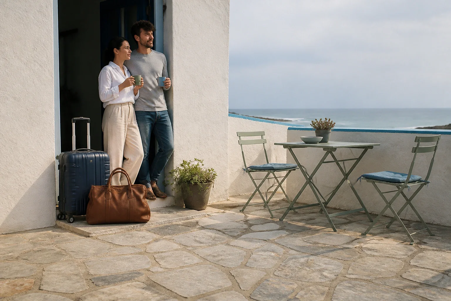 Bagages et hébergement pour un voyage de noces — illustration générée par IA